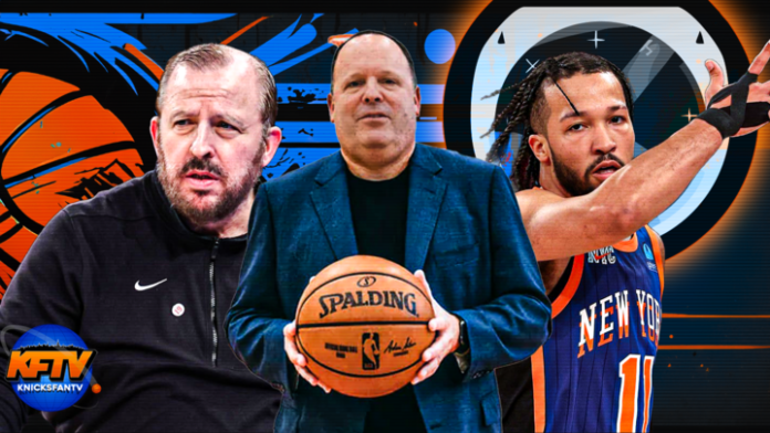 New York Knicks' Tom Thibodeau, Leon Rose, and Jalen Brunson
